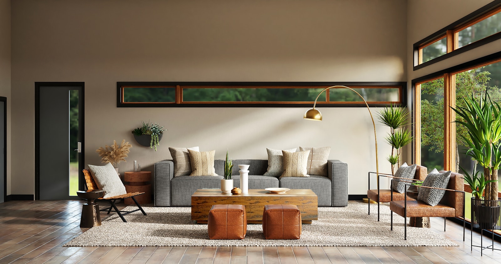 Refined neutral interior with sculptural furniture
